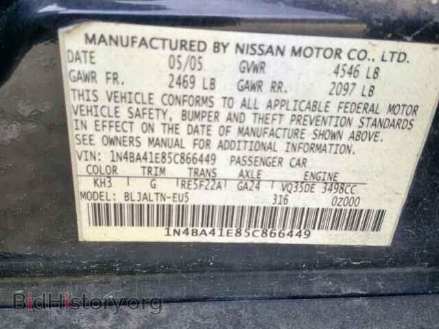2005 NISSAN MAXIMA - VIN: 1N4BA41E85C866449 - Фото 10