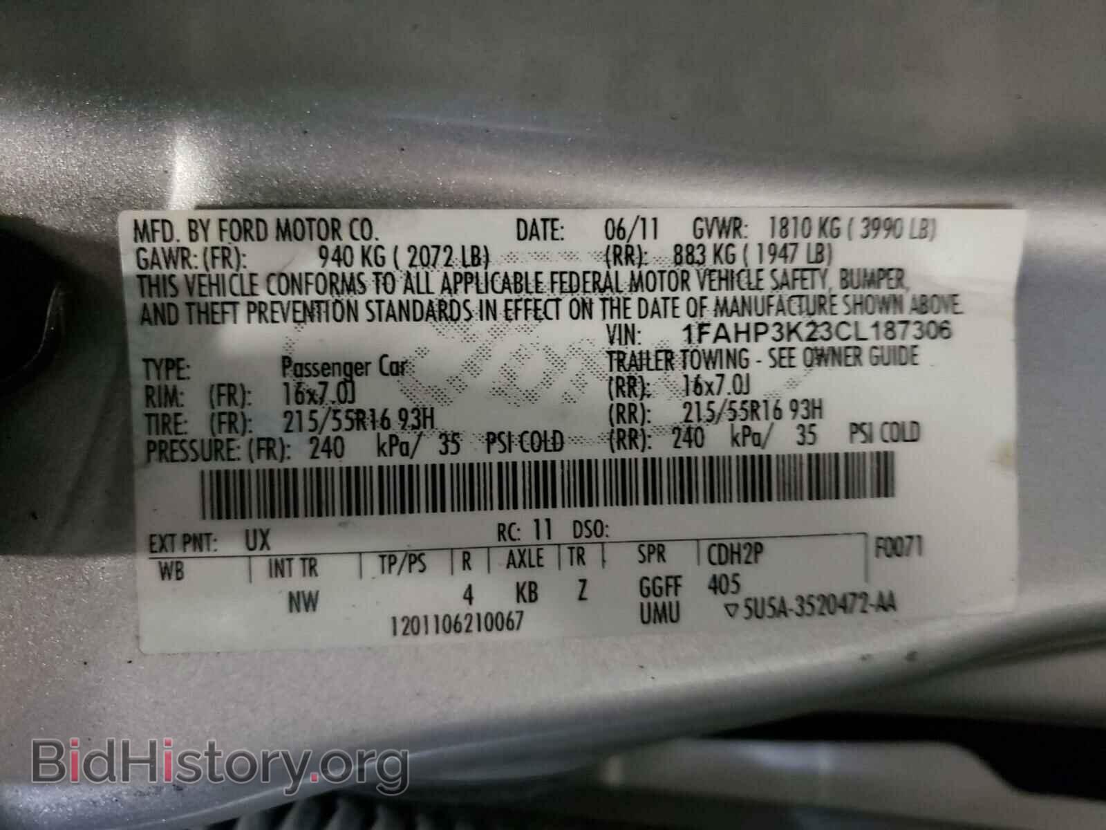 2012 FORD FOCUS - VIN: 1FAHP3K23CL187306 - Фото 10