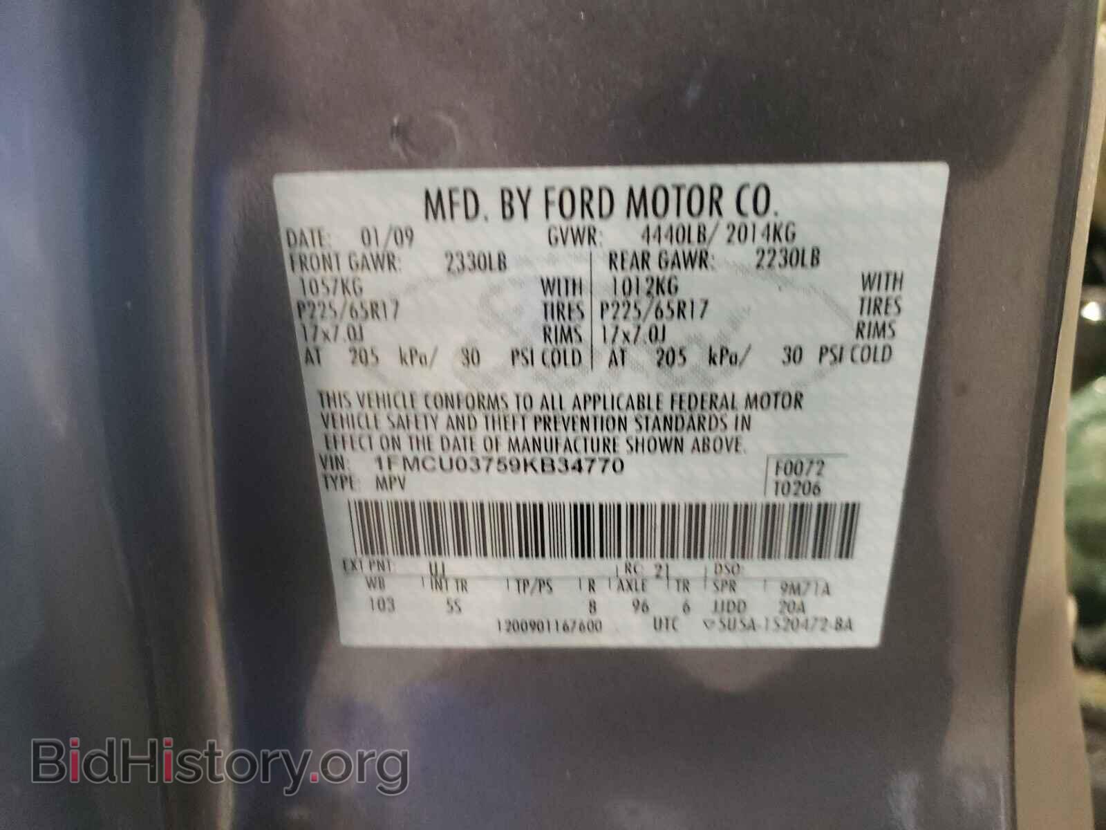2009 FORD ESCAPE - VIN: 1FMCU03759KB34770 - Фото 10
