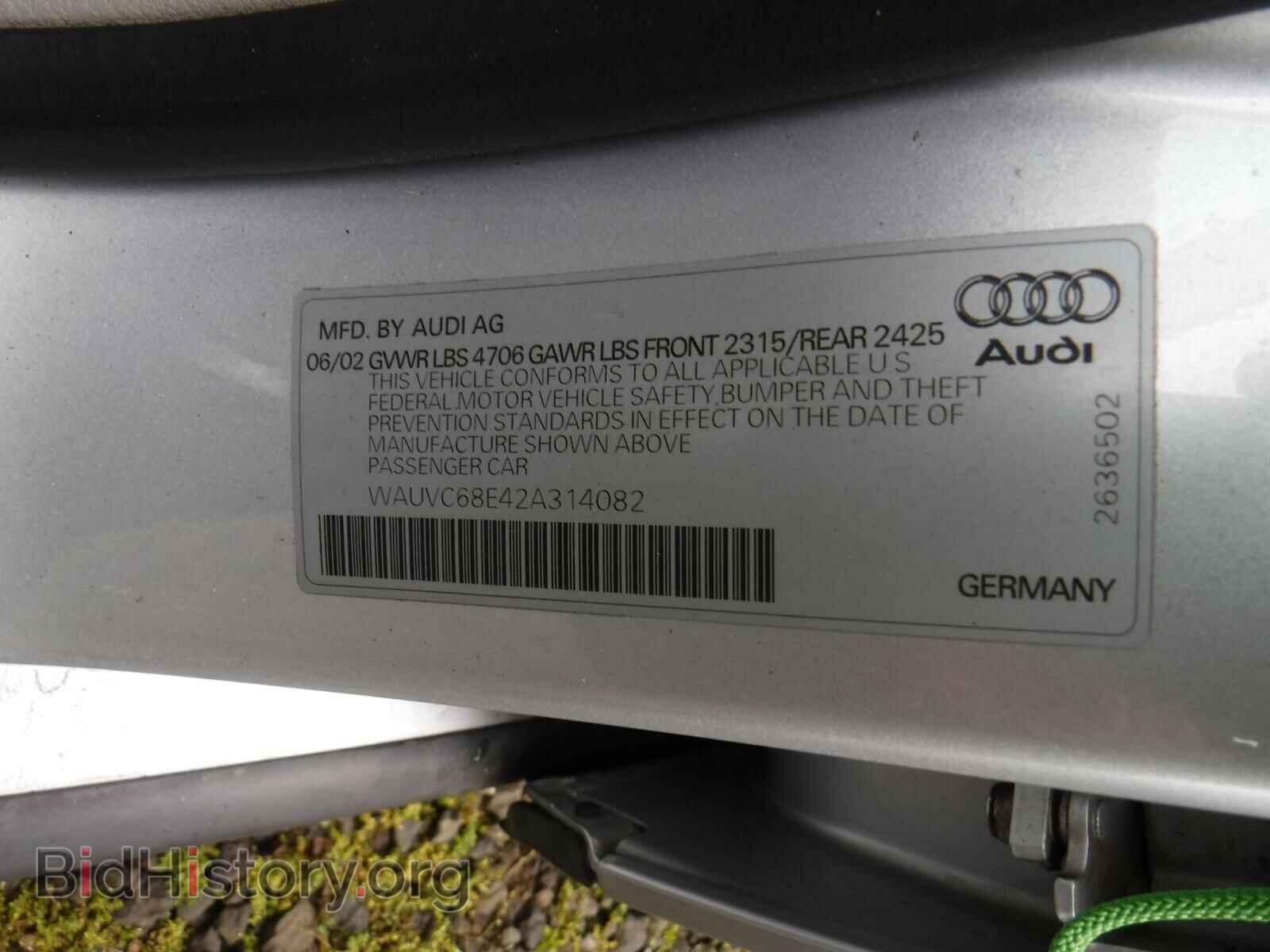 2002 AUDI A4 - VIN: WAUVC68E42A314082 - Фото 10