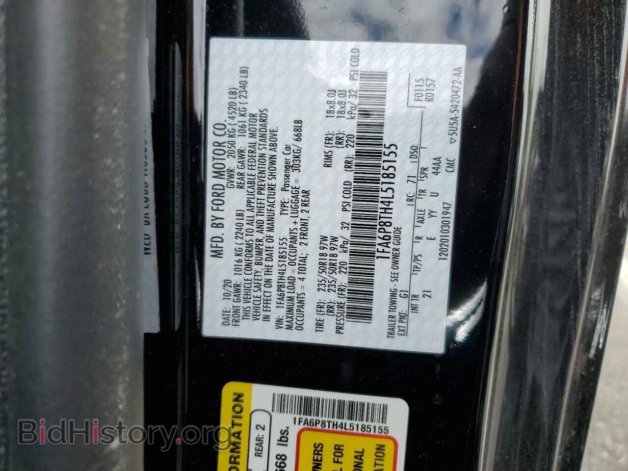 2020 FORD ALL Models - VIN: 1FA6P8TH4L5185155 - Фото 12
