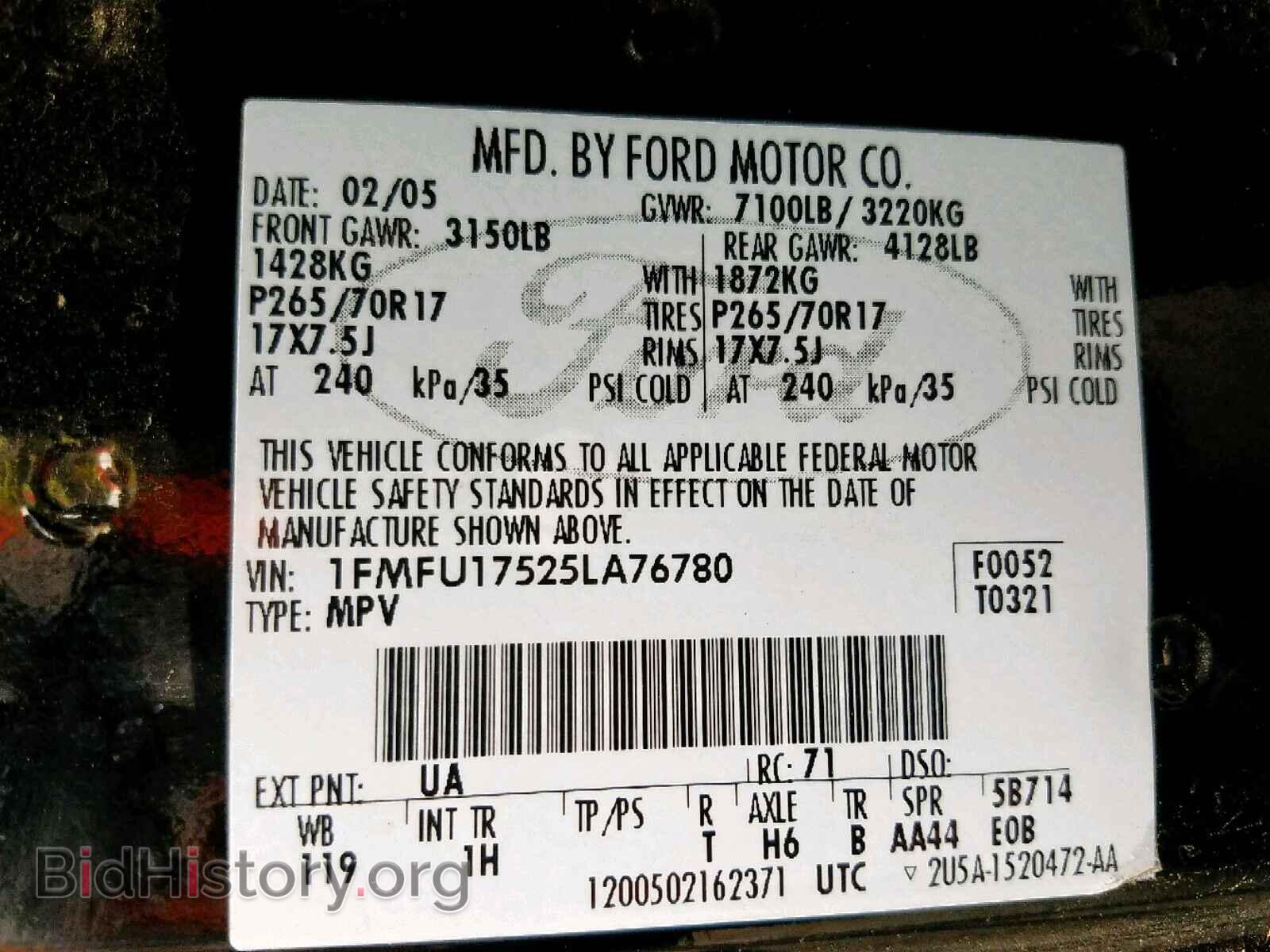 2005 FORD EXPEDITION - VIN: 1FMFU17525LA76780 - Фото 10