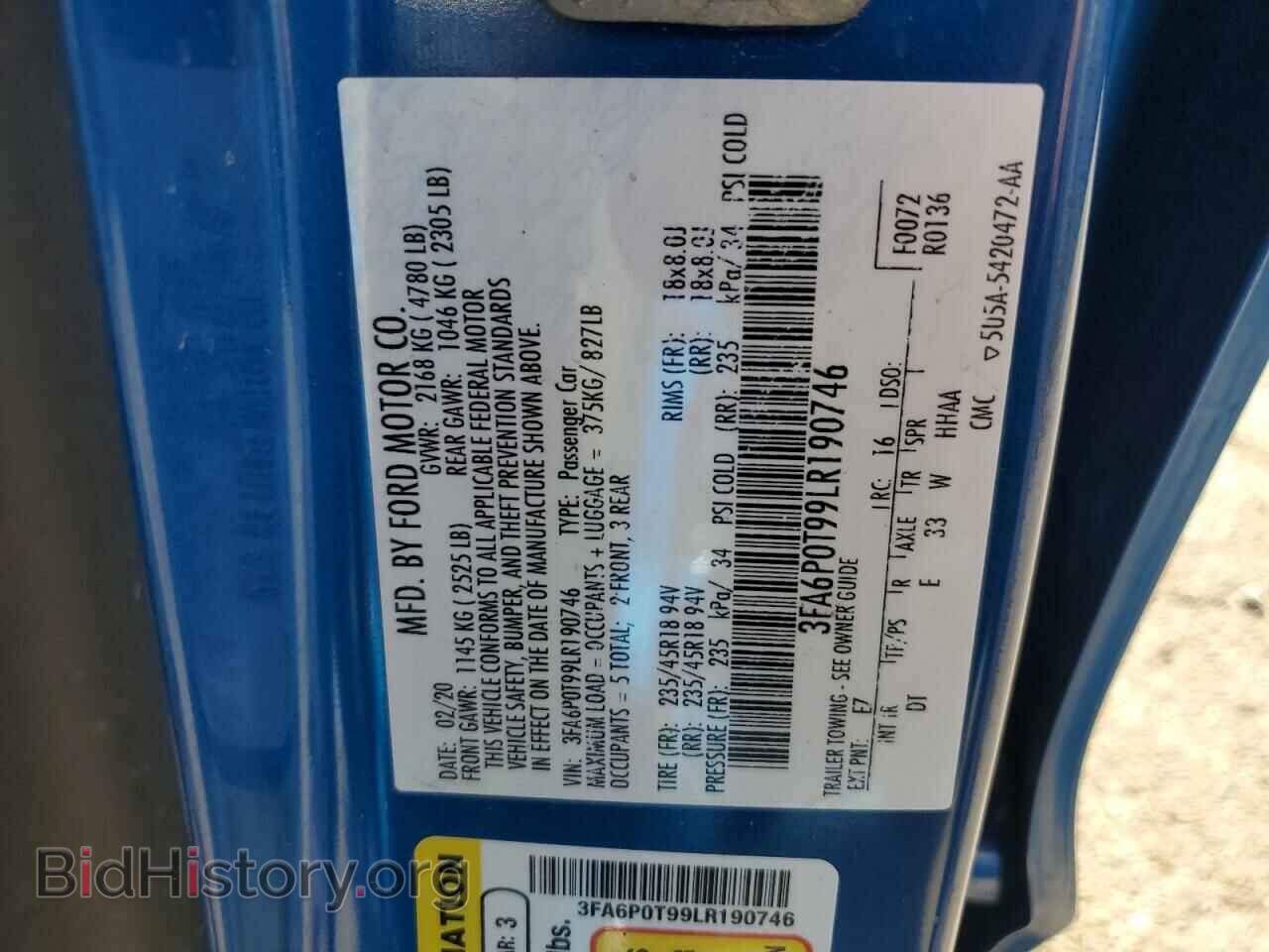 2020 FORD FUSION - VIN: 3FA6P0T99LR190746 - Фото 12