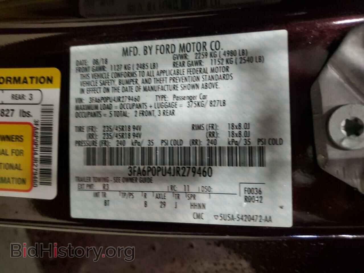 2018 FORD FUSION - VIN: 3FA6P0PU4JR279460 - Фото 12