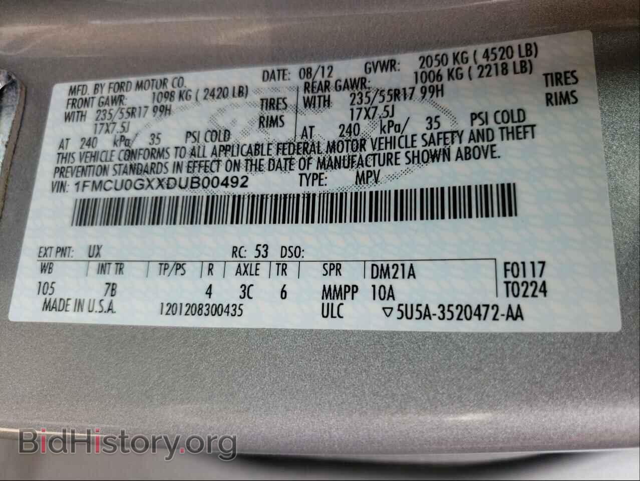 2013 FORD ESCAPE - VIN: 1FMCU0GXXDUB00492 - Фото 10