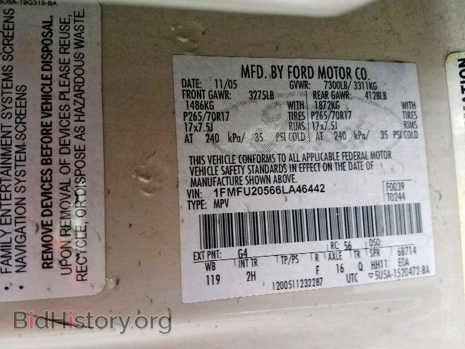 2006 FORD EXPEDITION - VIN: 1FMFU20566LA46442 - Фото 10