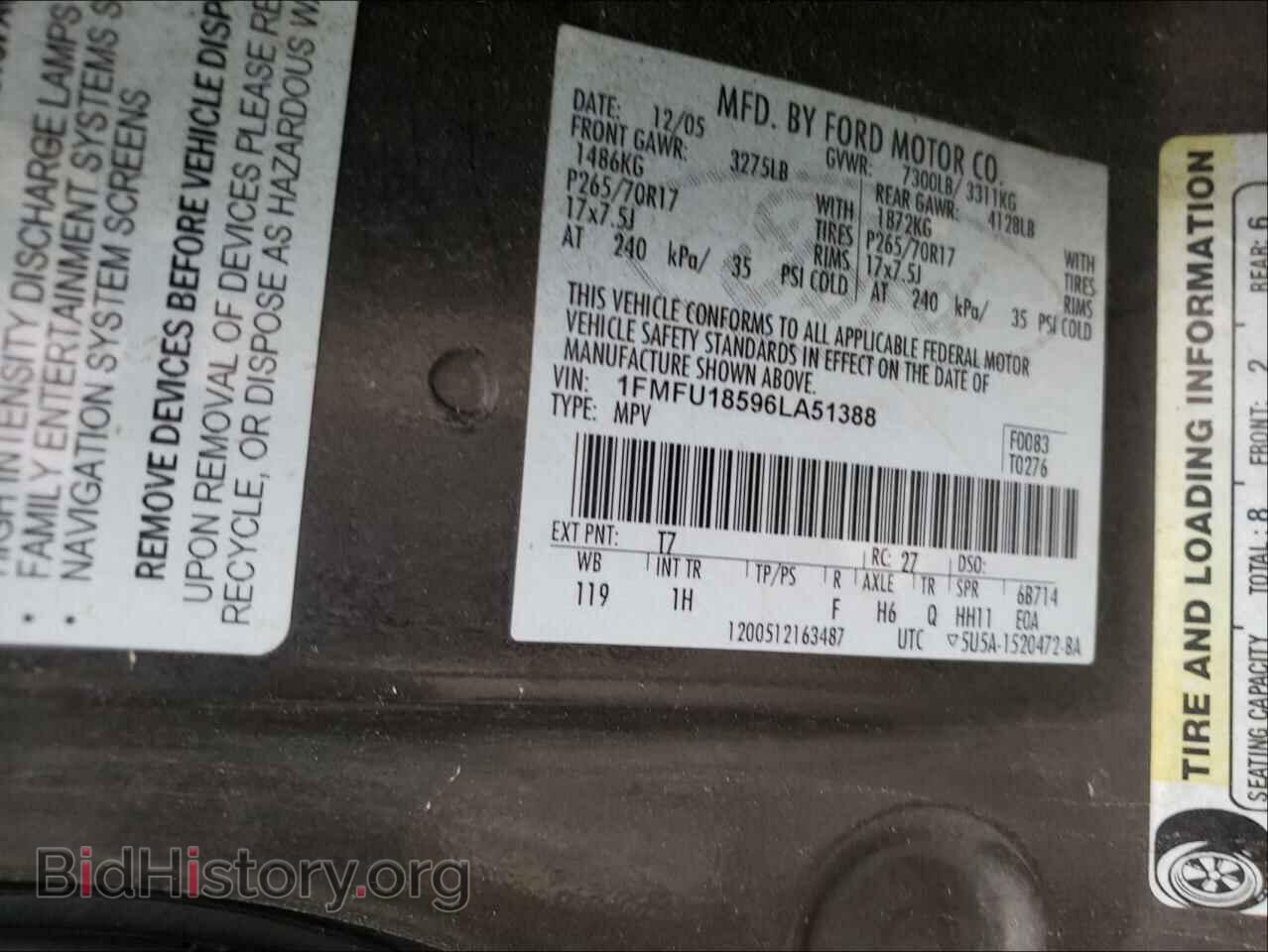 2006 FORD EXPEDITION - VIN: 1FMFU18596LA51388 - Фото 10