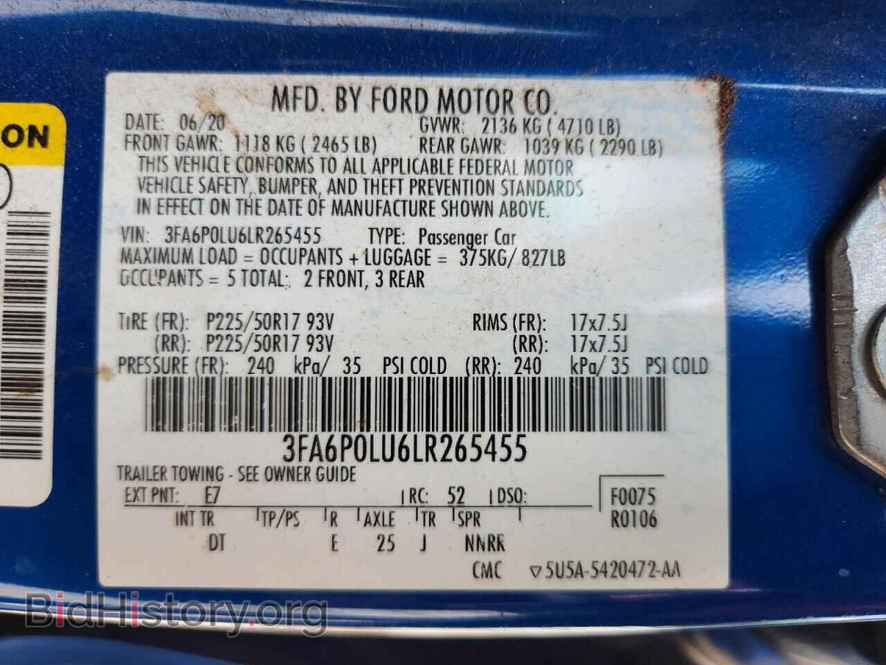 2020 FORD FUSION - VIN: 3FA6P0LU6LR265455 - Фото 12