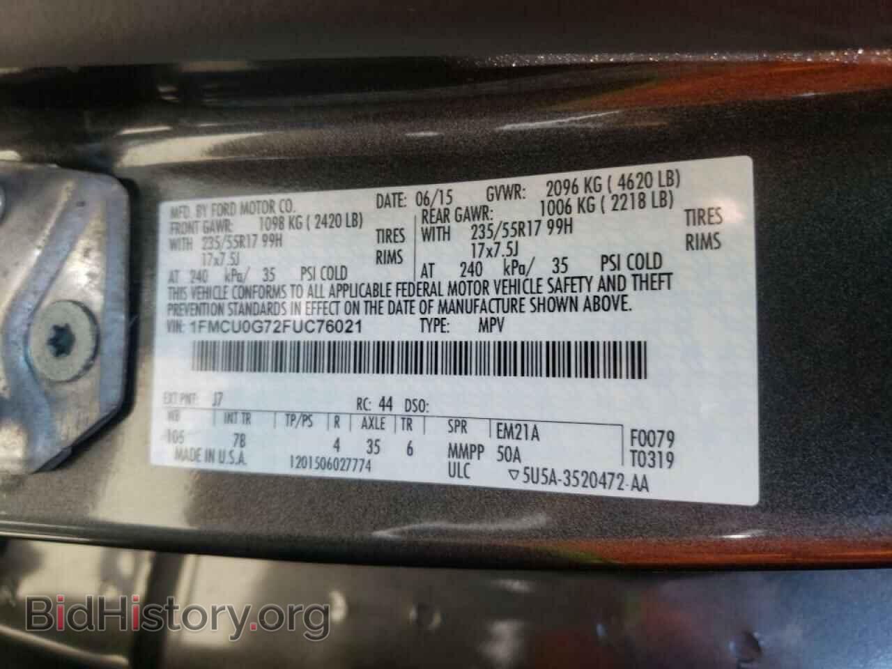 2015 FORD ESCAPE - VIN: 1FMCU0G72FUC76021 - Фото 10