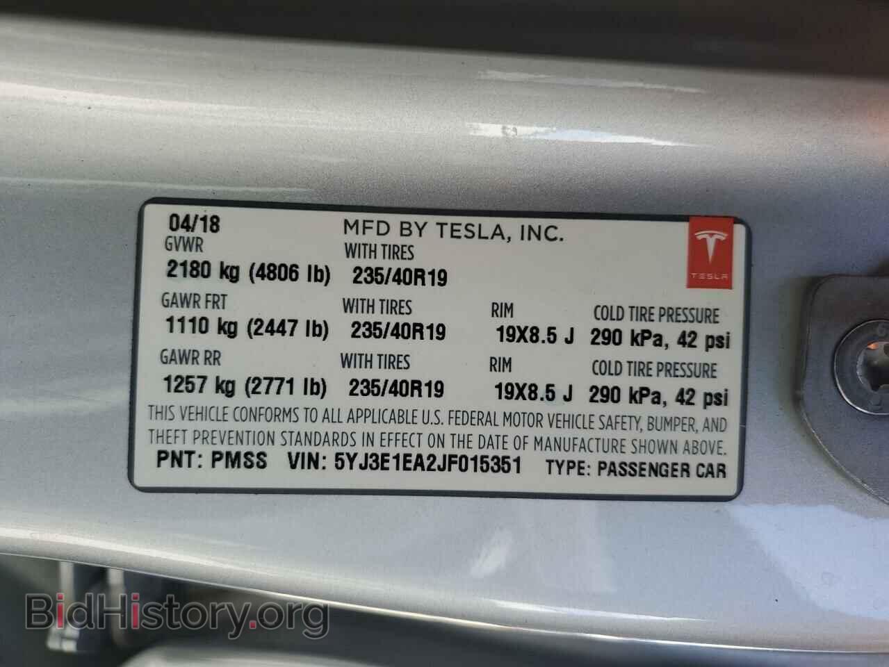 2018 TESLA MODEL 3 - VIN: 5YJ3E1EA2JF015351 - Фото 14