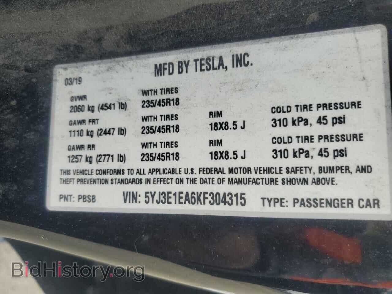 2019 TESLA MODEL 3 - VIN: 5YJ3E1EA6KF304315 - Photo 12