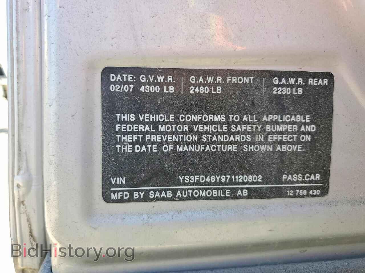 2007 SAAB 9 3 - VIN: YS3FD46Y971120802 - Фото 12