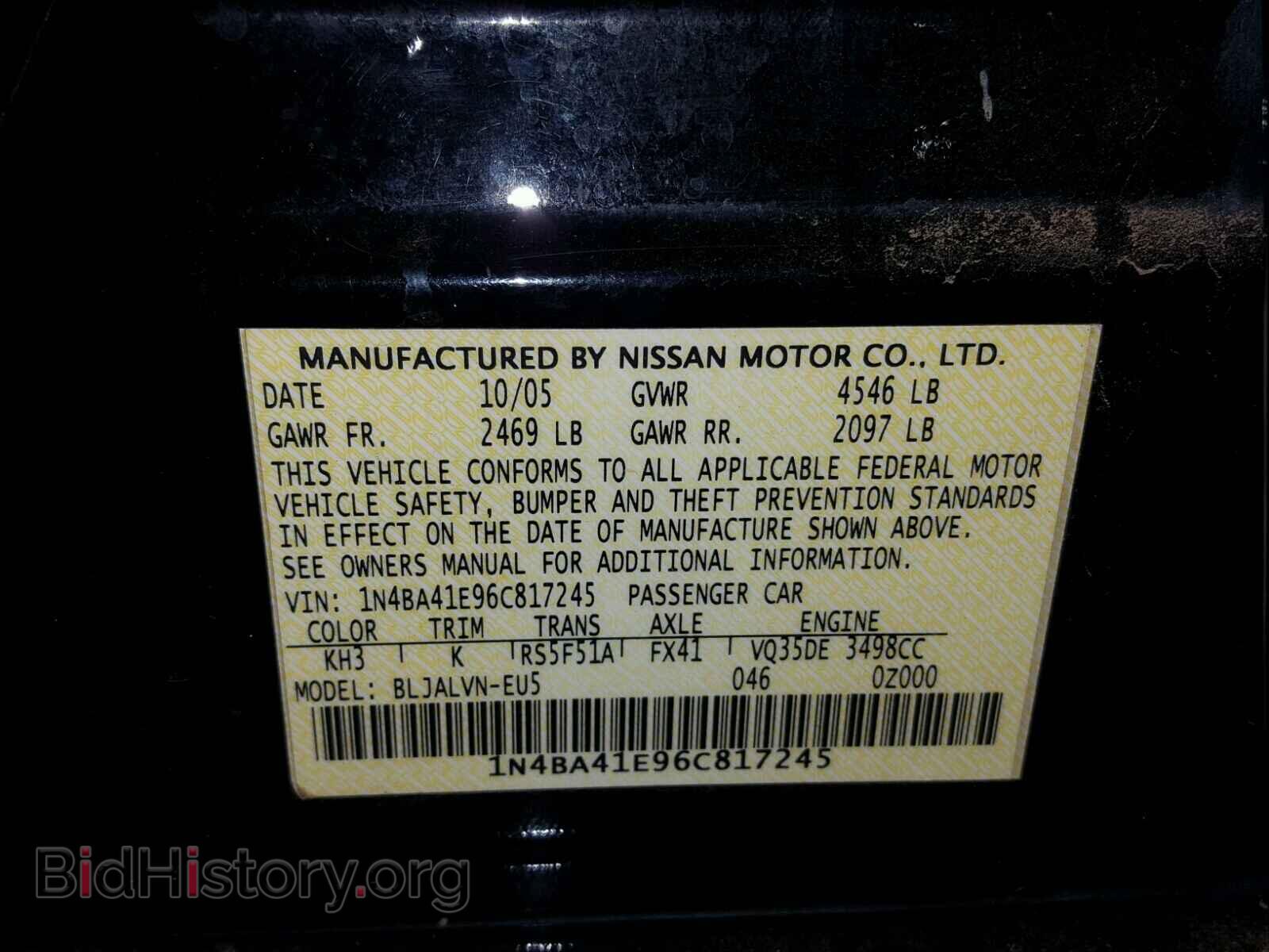 2006 NISSAN MAXIMA - VIN: 1N4BA41E96C817245 - Фото 10