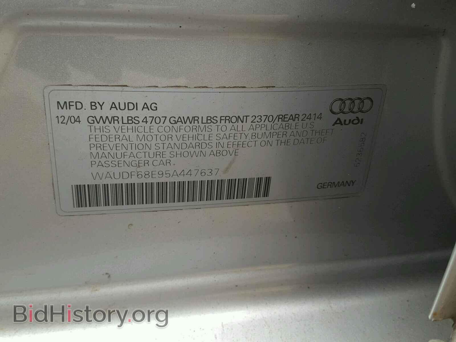 2005 AUDI A4 - VIN: WAUDF68E95A447637 - Фото 10