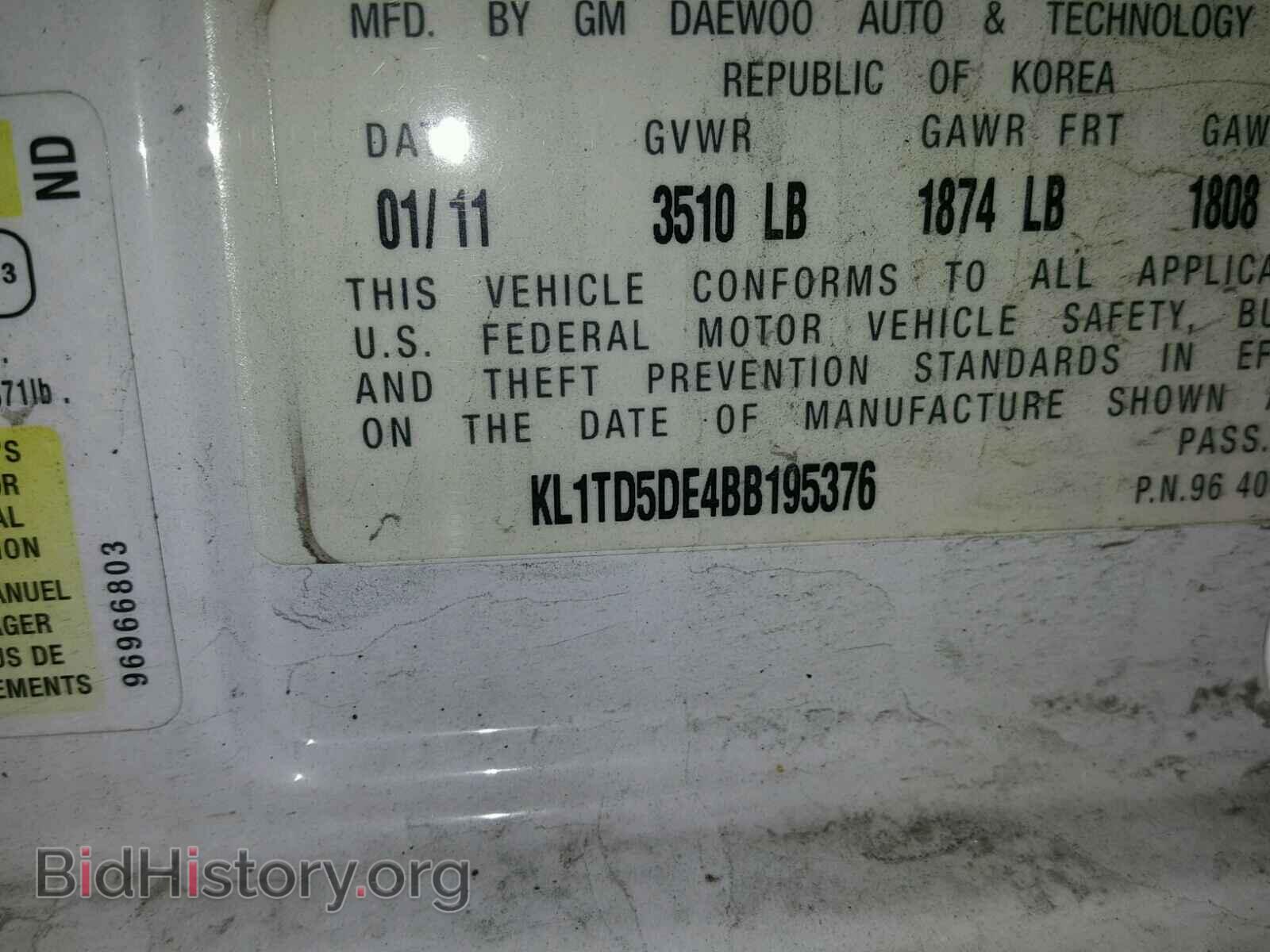 2011 CHEVROLET AVEO - VIN: KL1TD5DE4BB195376 - Фото 10