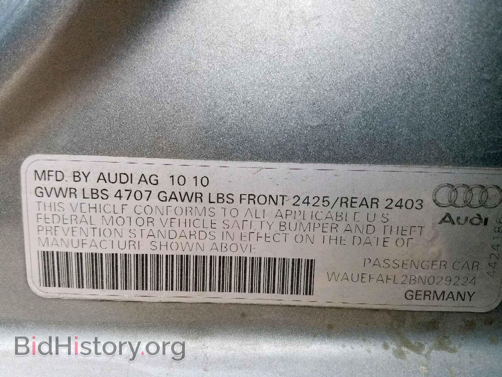2011 AUDI A4 - VIN: WAUEFAFL2BN029224 - Фото 10