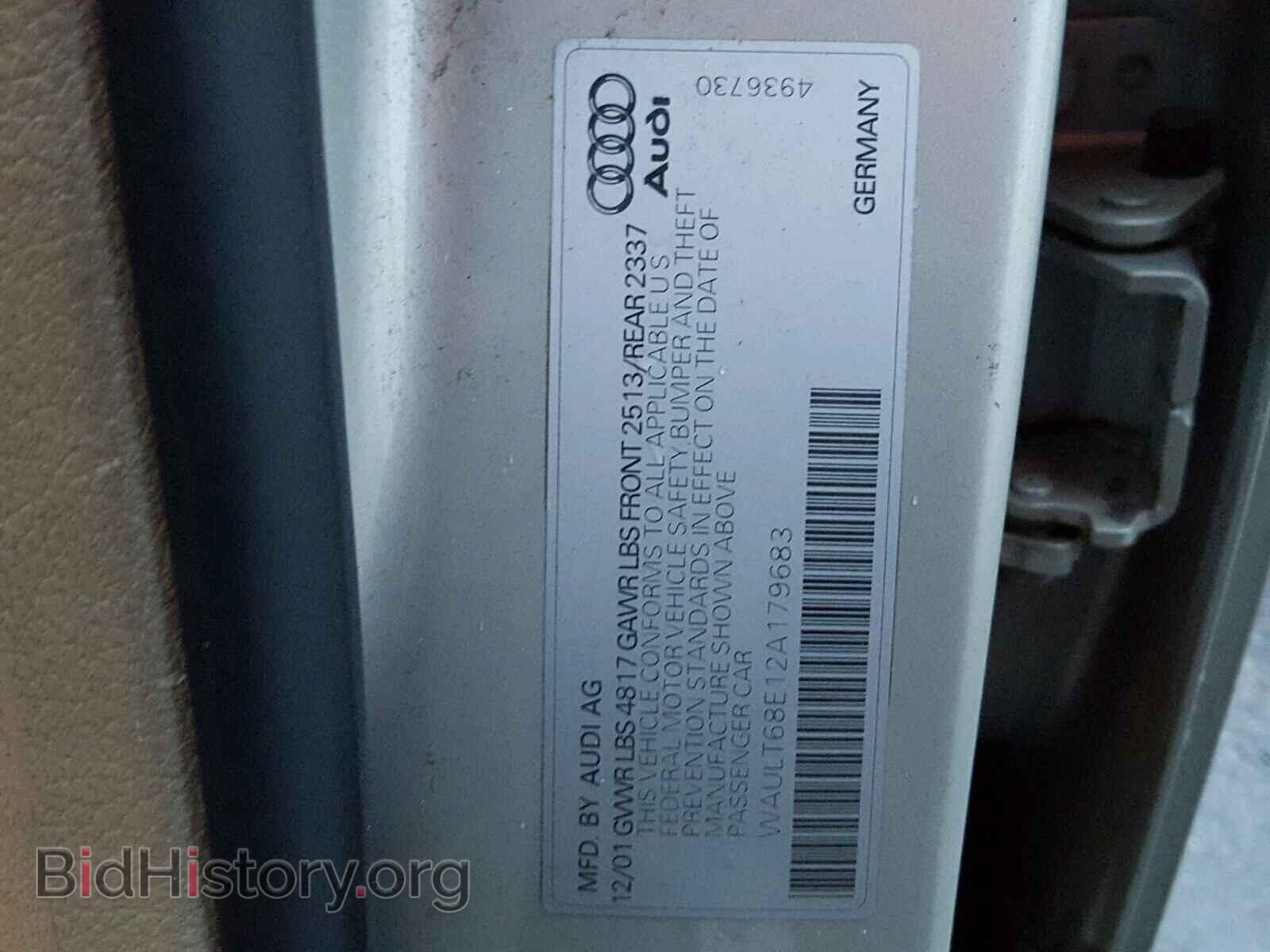 2002 AUDI A4 - VIN: WAULT68E12A179683 - Фото 10