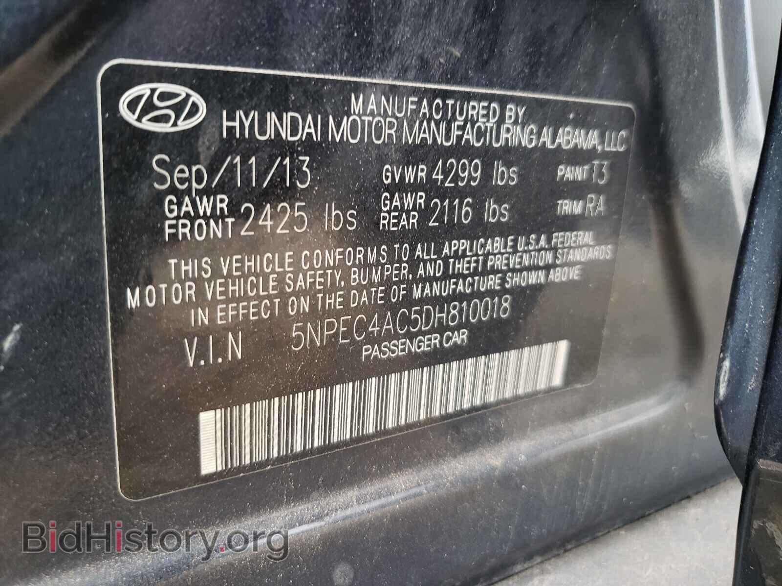 2013 HYUNDAI SONATA - VIN: 5NPEC4AC5DH810018 - Photo 10