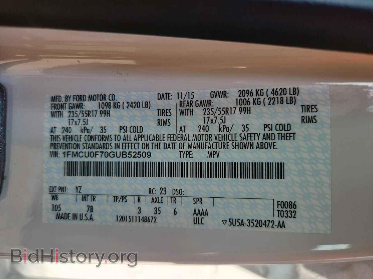 2016 FORD ESCAPE - VIN: 1FMCU0F70GUB52509 - Фото 13