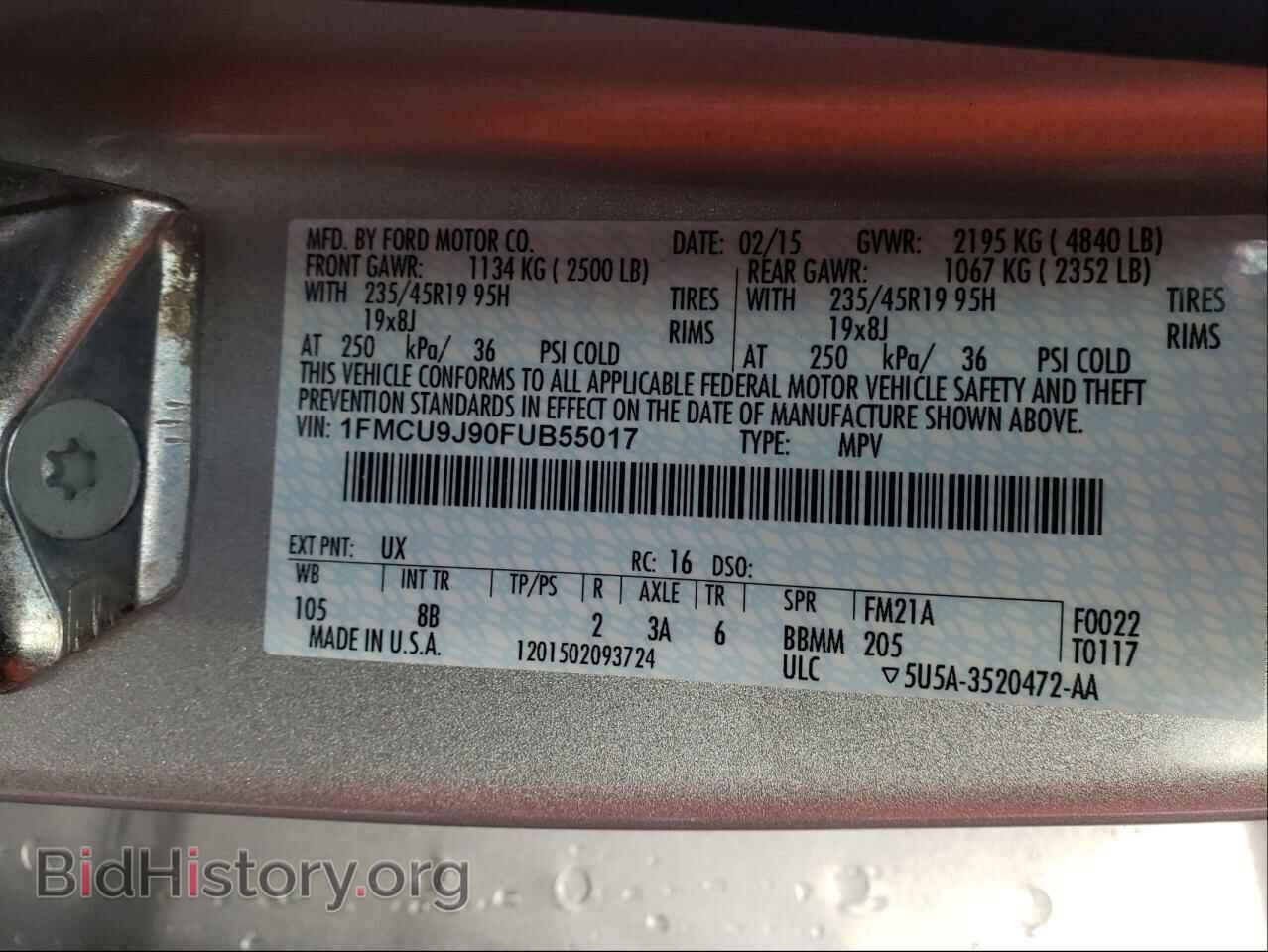 2015 FORD ESCAPE - VIN: 1FMCU9J90FUB55017 - Фото 10