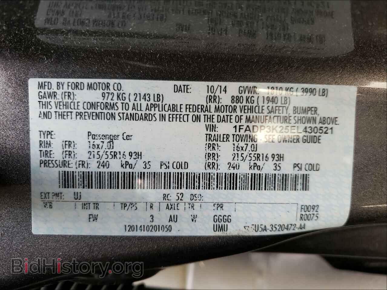 2014 FORD FOCUS - VIN: 1FADP3K25EL430521 - Фото 10