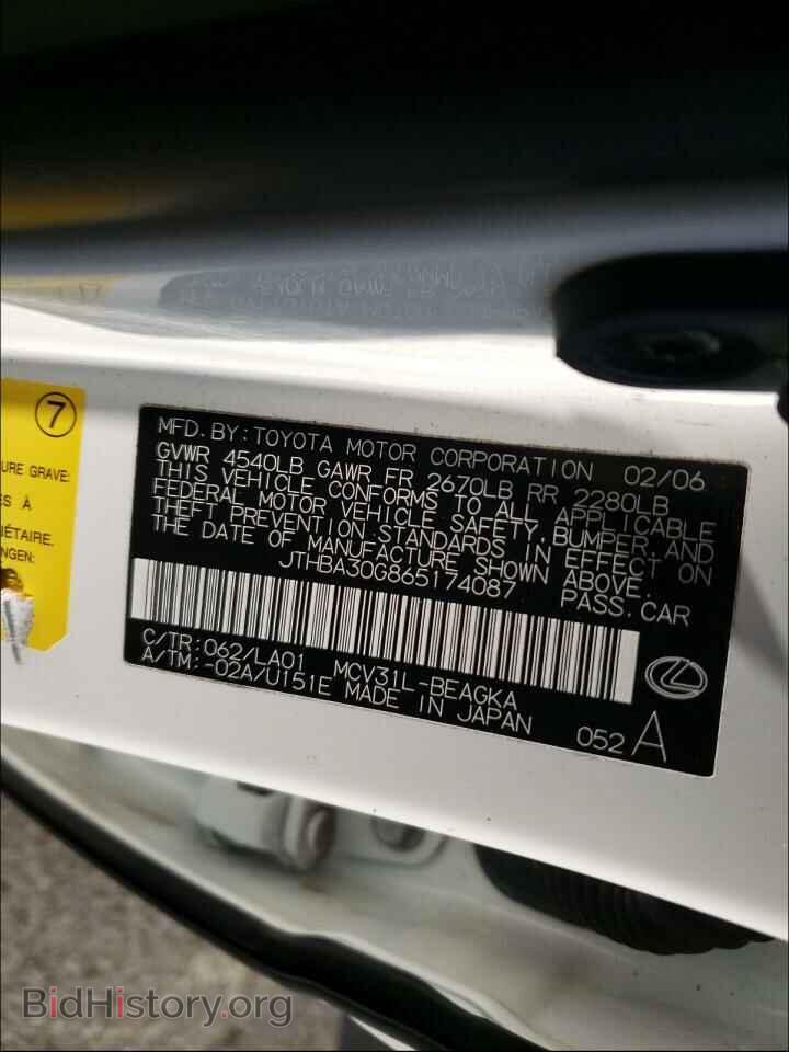 2006 LEXUS ES330 - VIN: JTHBA30G865174087 - Фото 10