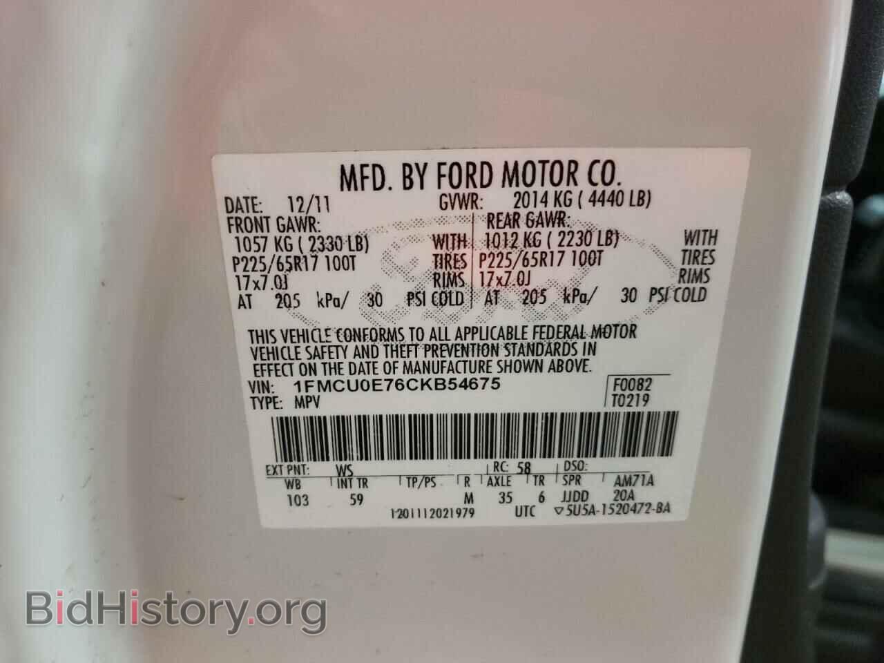 2012 FORD ESCAPE - VIN: 1FMCU0E76CKB54675 - Фото 12