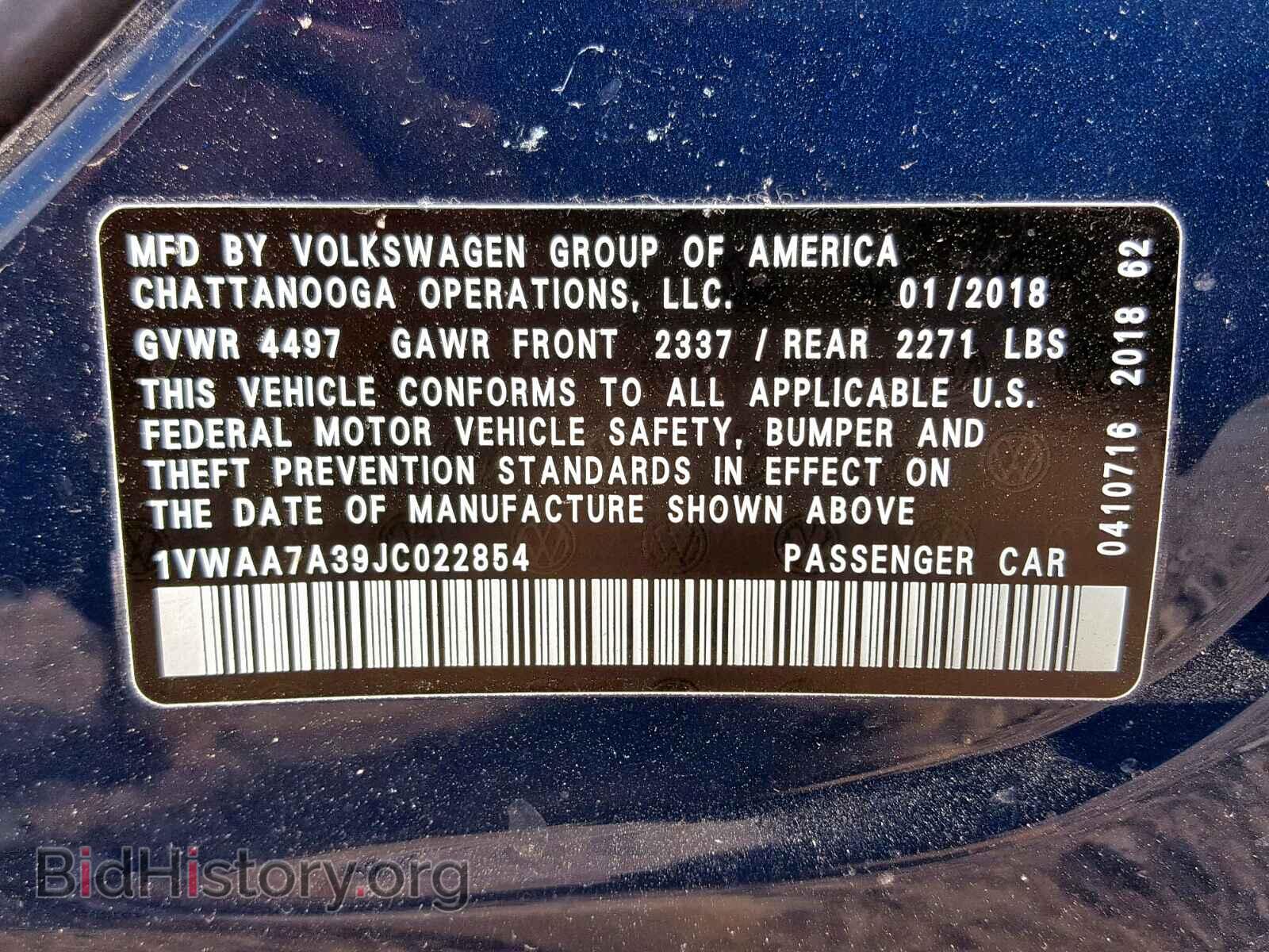 2018 VOLKSWAGEN PASSAT - VIN: 1VWAA7A39JC022854 - Фото 10