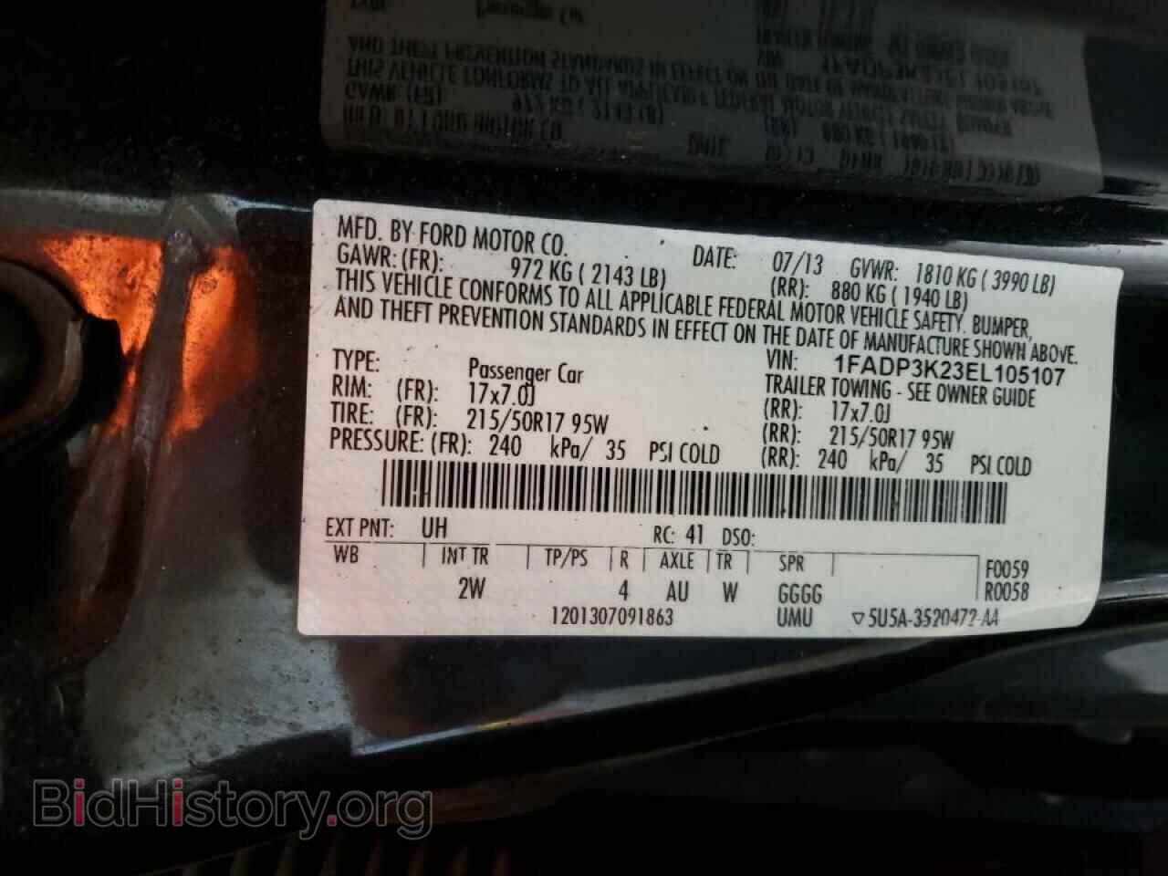 2014 FORD FOCUS - VIN: 1FADP3K23EL105107 - Фото 10