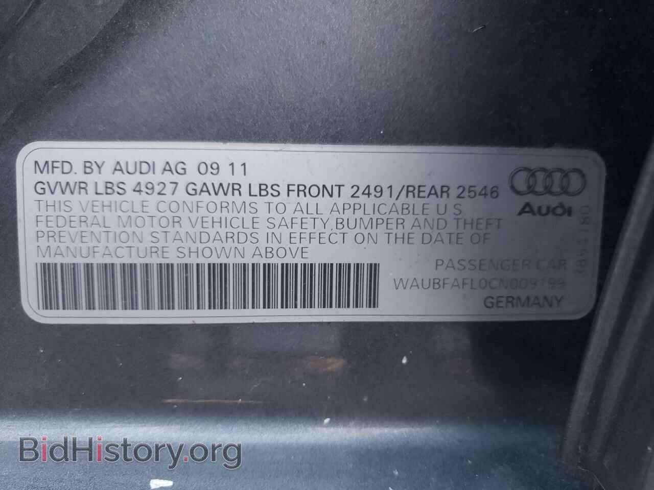 2012 AUDI A4 - VIN: WAUBFAFL0CN009199 - Фото 10
