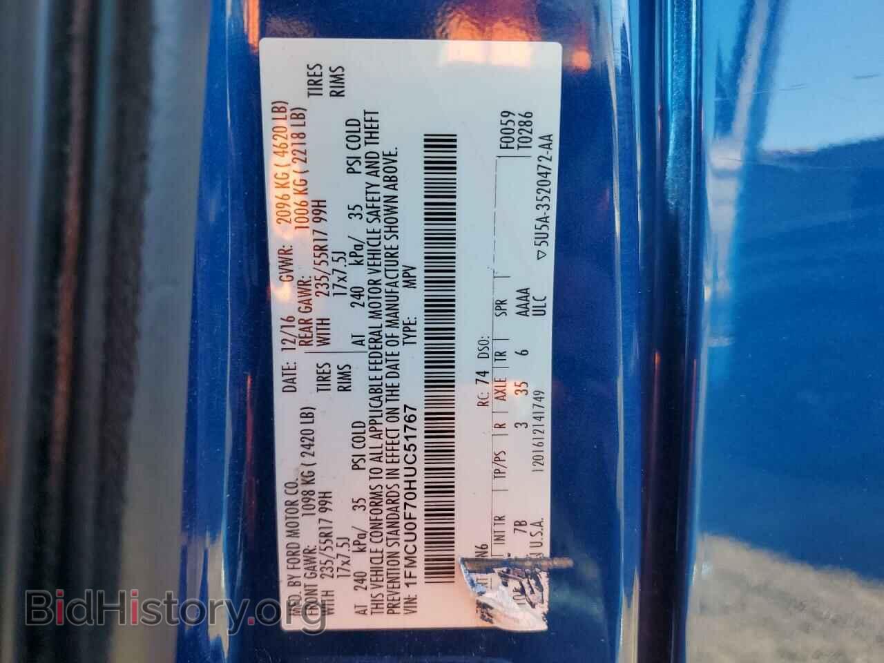 2017 FORD ESCAPE - VIN: 1FMCU0F70HUC51767 - Фото 12