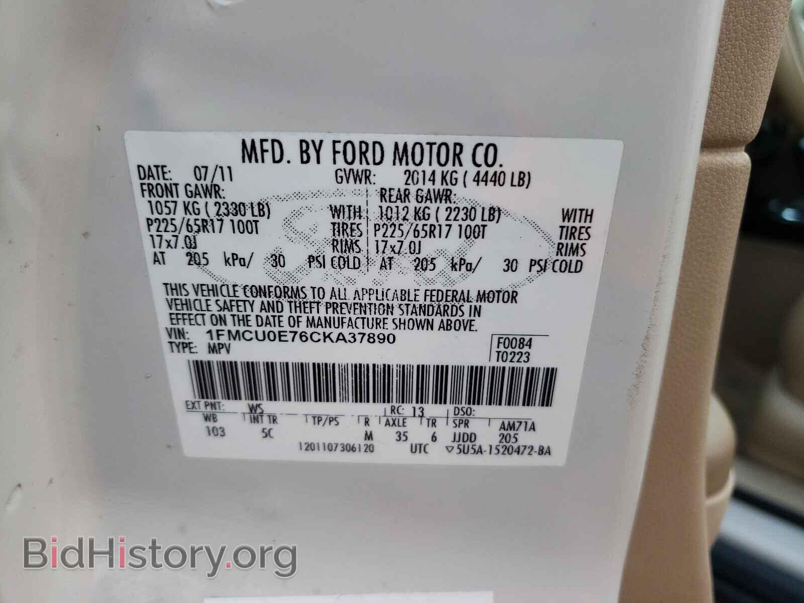 2012 FORD ESCAPE - VIN: 1FMCU0E76CKA37890 - Фото 10
