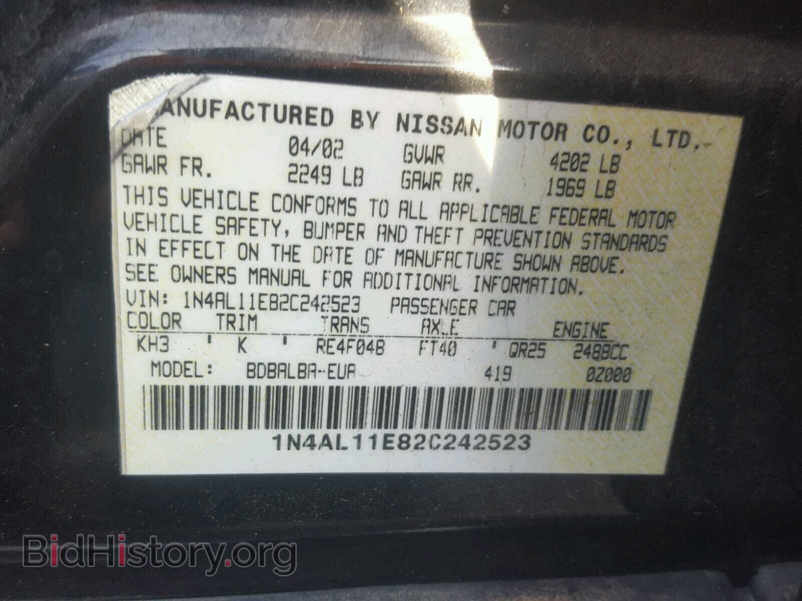 2002 NISSAN ALTIMA BAS - VIN: 1N4AL11E82C242523 - Photo 10