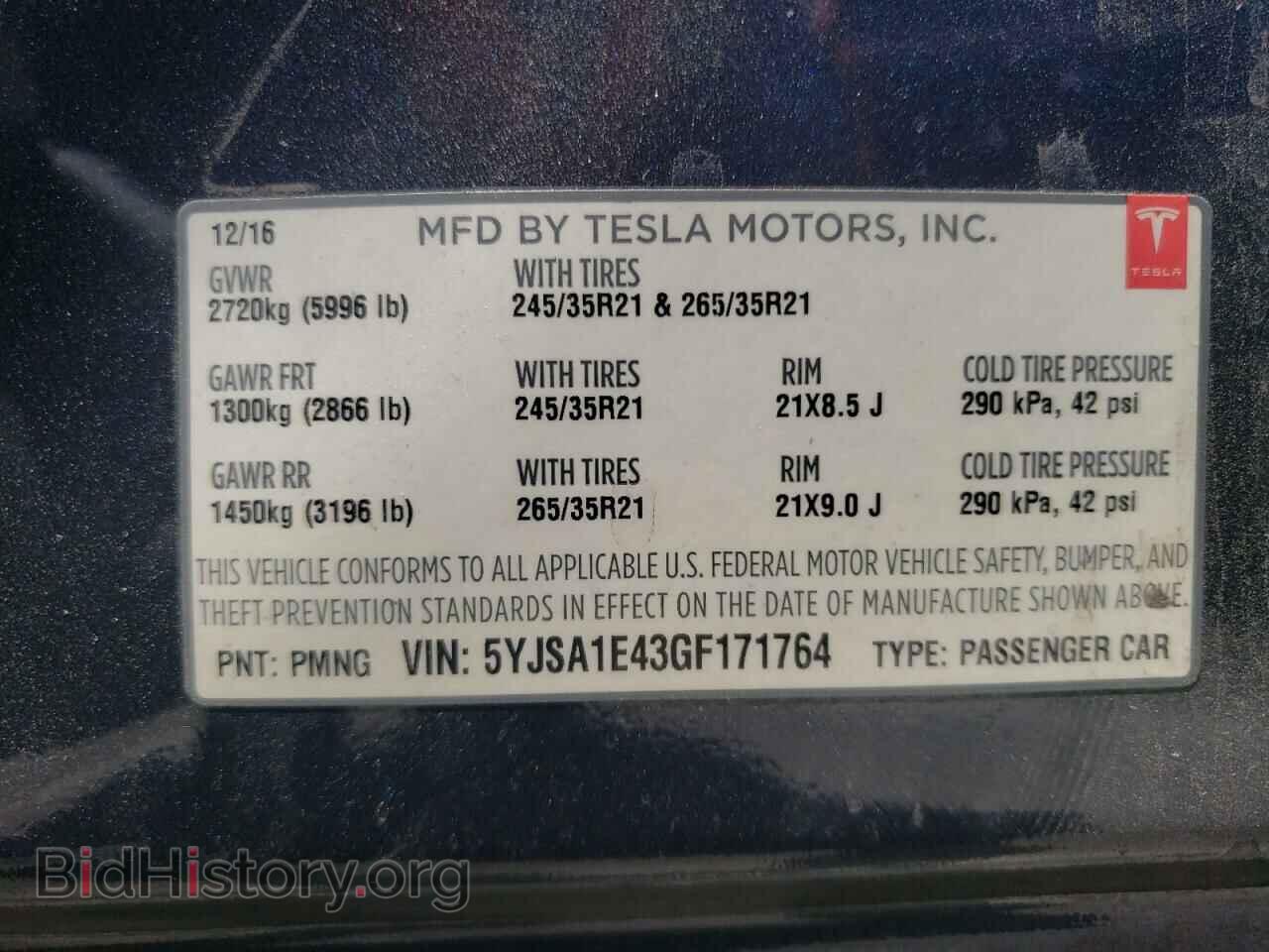 2016 TESLA MODEL S - VIN: 5YJSA1E43GF171764 - Фото 10