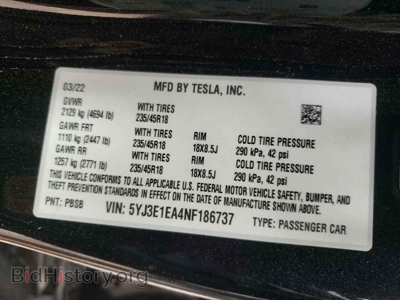 2022 TESLA MODEL 3 - VIN: 5YJ3E1EA4NF186737 - Фото 10