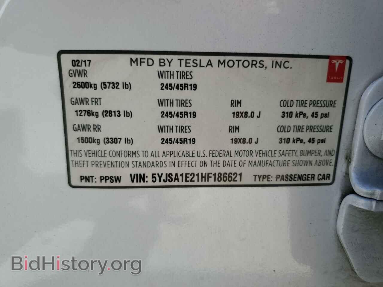 2017 TESLA MODEL S - VIN: 5YJSA1E21HF186621 - Фото 10