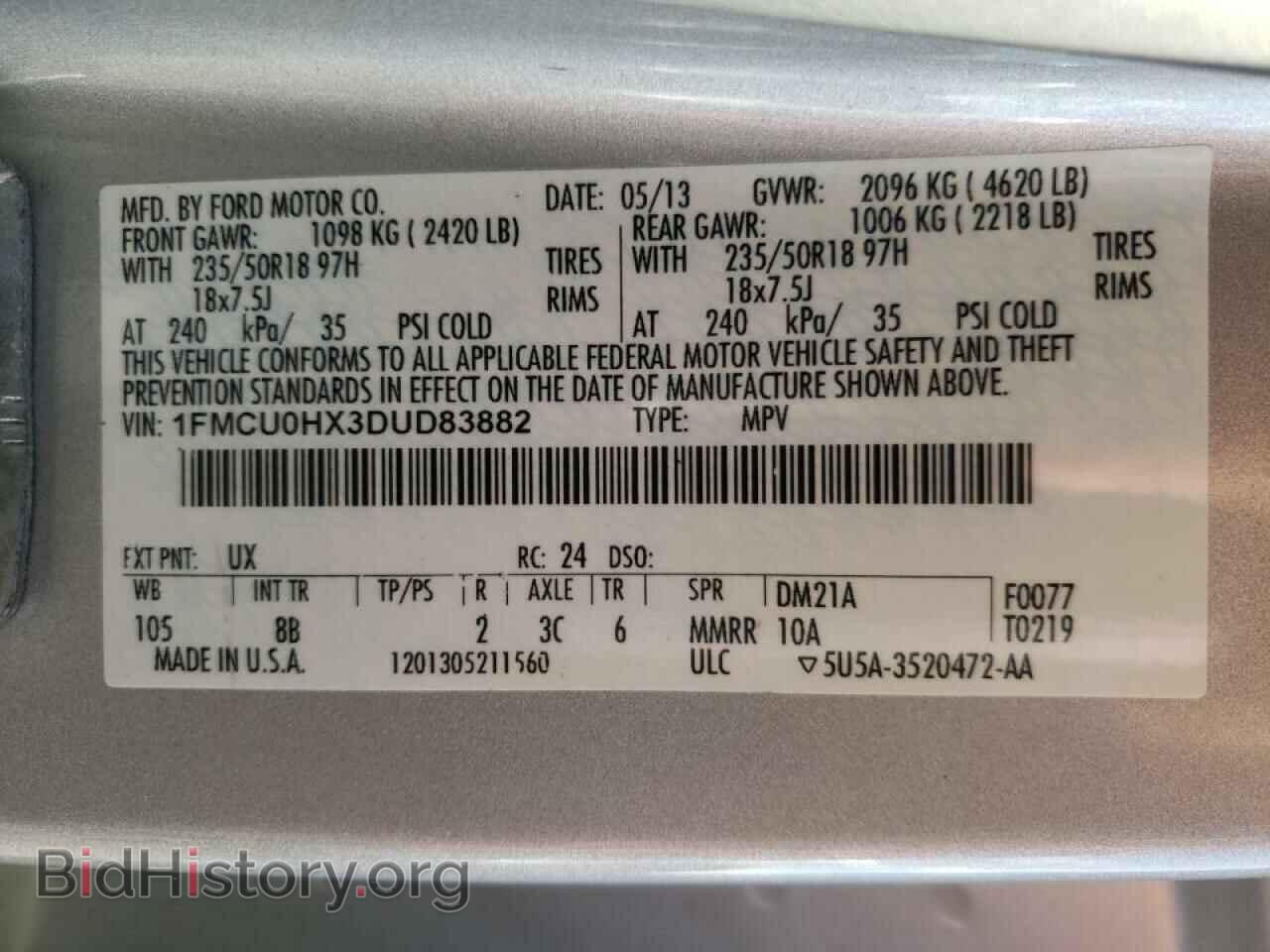 2013 FORD ESCAPE - VIN: 1FMCU0HX3DUD83882 - Фото 10