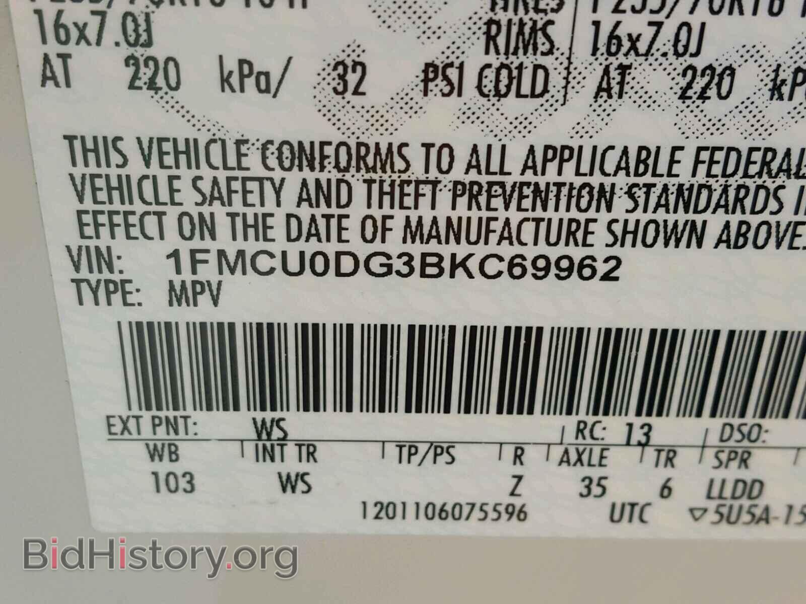 2011 FORD ESCAPE - VIN: 1FMCU0DG3BKC69962 - Фото 10