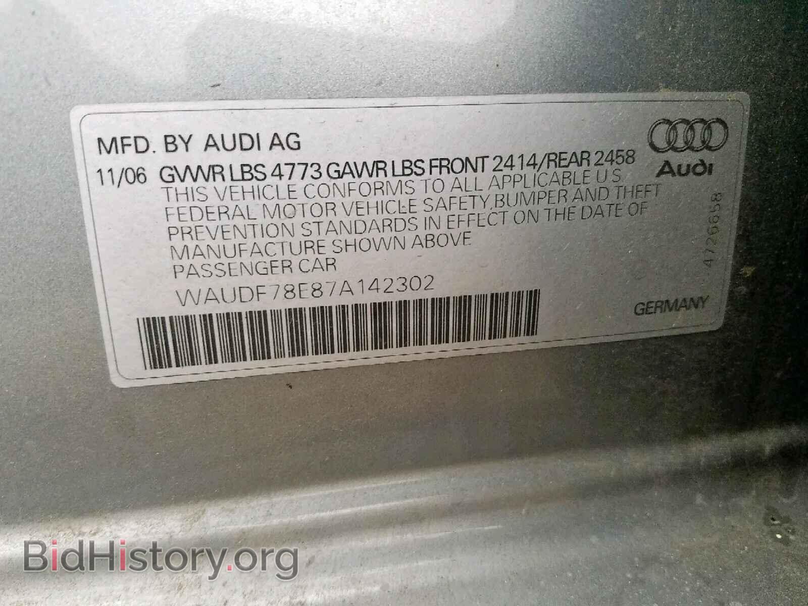 2007 AUDI A4 - VIN: WAUDF78E87A142302 - Фото 10
