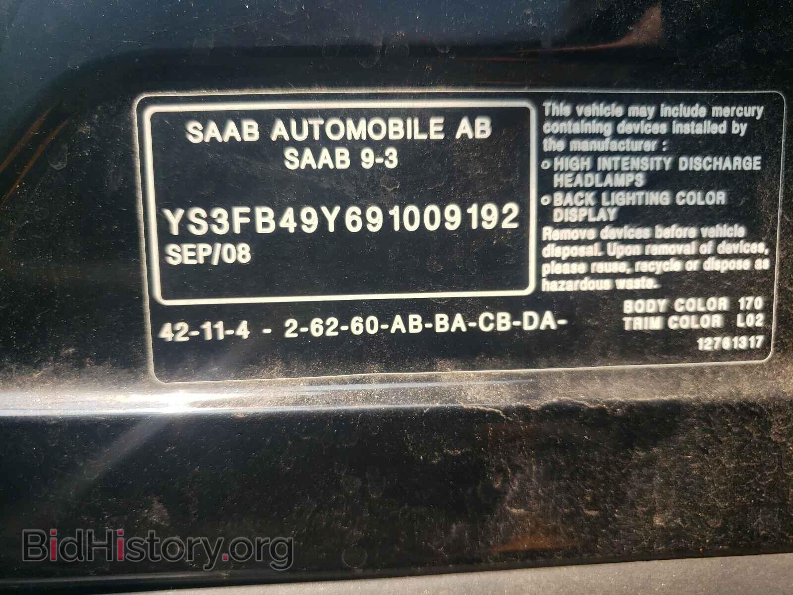2009 SAAB 9 3 - VIN: YS3FB49Y691009192 - Фото 10
