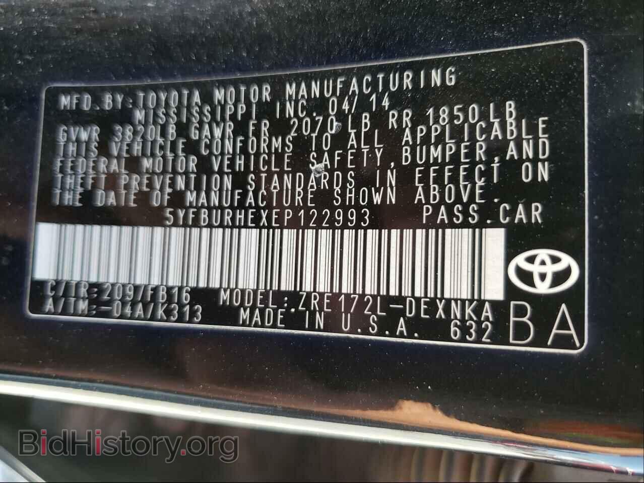 2014 TOYOTA COROLLA - VIN: 5YFBURHEXEP122993 - Фото 10