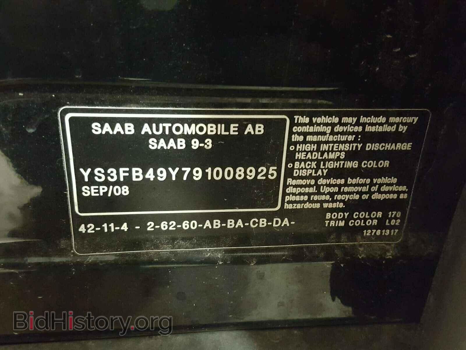 2009 SAAB 9 3 - VIN: YS3FB49Y791008925 - Фото 10
