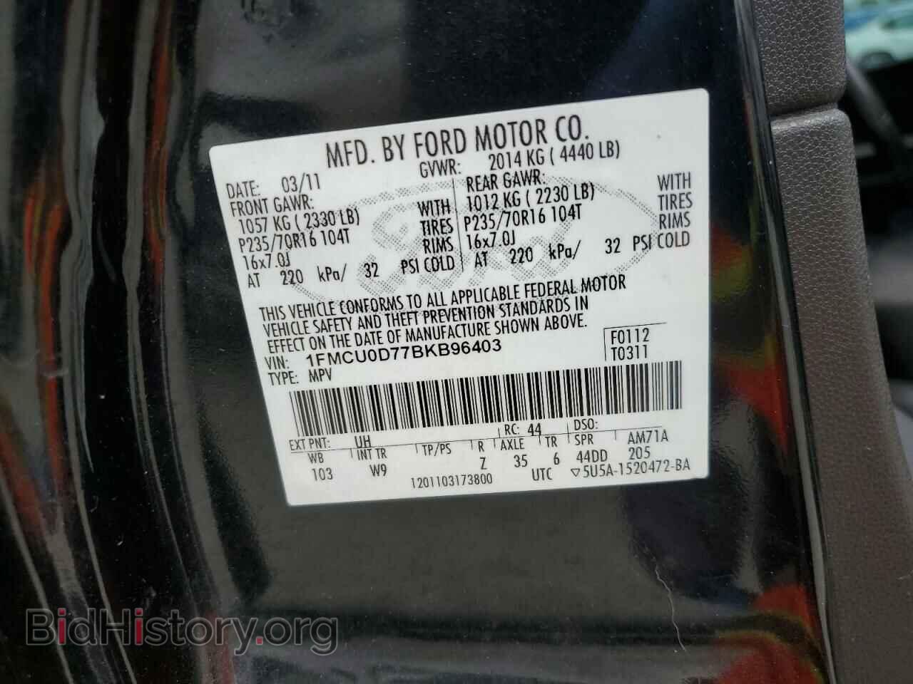 2011 FORD ESCAPE - VIN: 1FMCU0D77BKB96403 - Фото 14