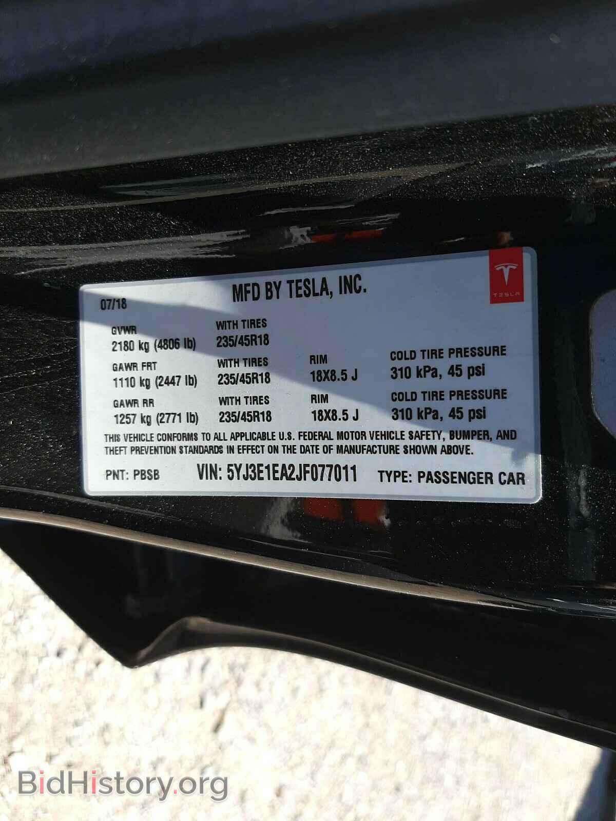2018 TESLA MODEL 3 - VIN: 5YJ3E1EA2JF077011 - Photo 10