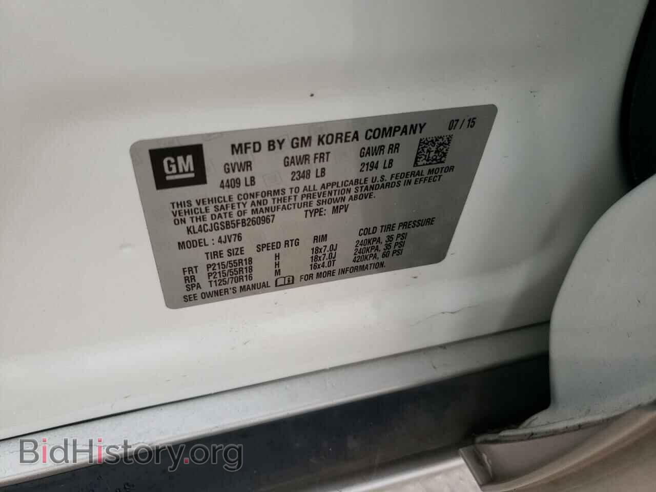 2015 BUICK ENCORE - VIN: KL4CJGSB5FB260967 - Фото 10