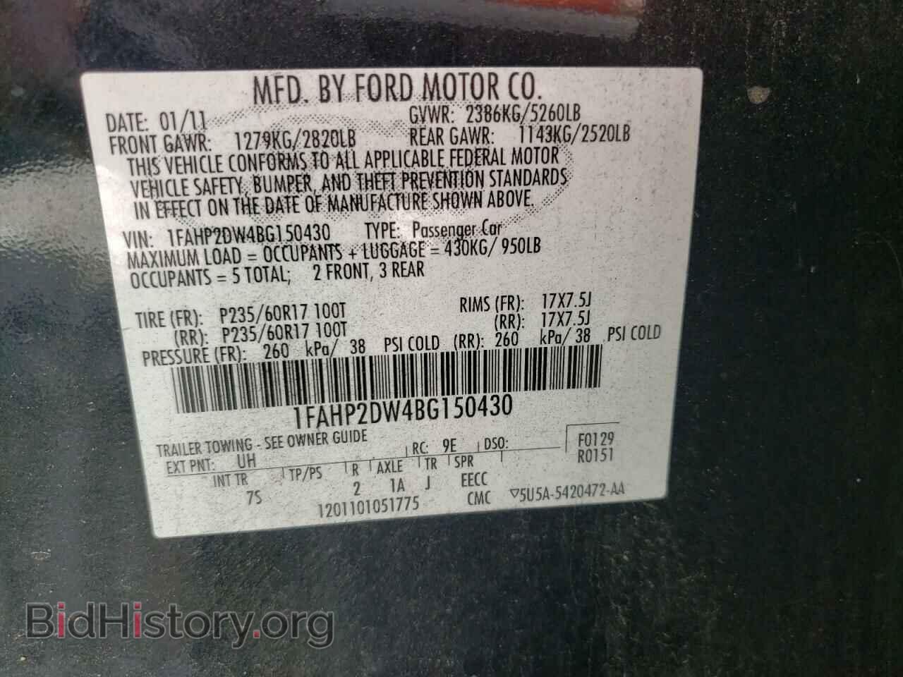 2011 FORD TAURUS - VIN: 1FAHP2DW4BG150430 - Фото 10