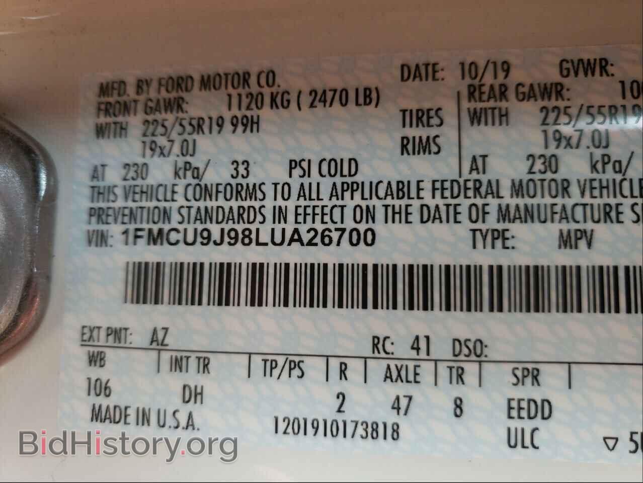 2020 FORD ESCAPE - VIN: 1FMCU9J98LUA26700 - Photo 10