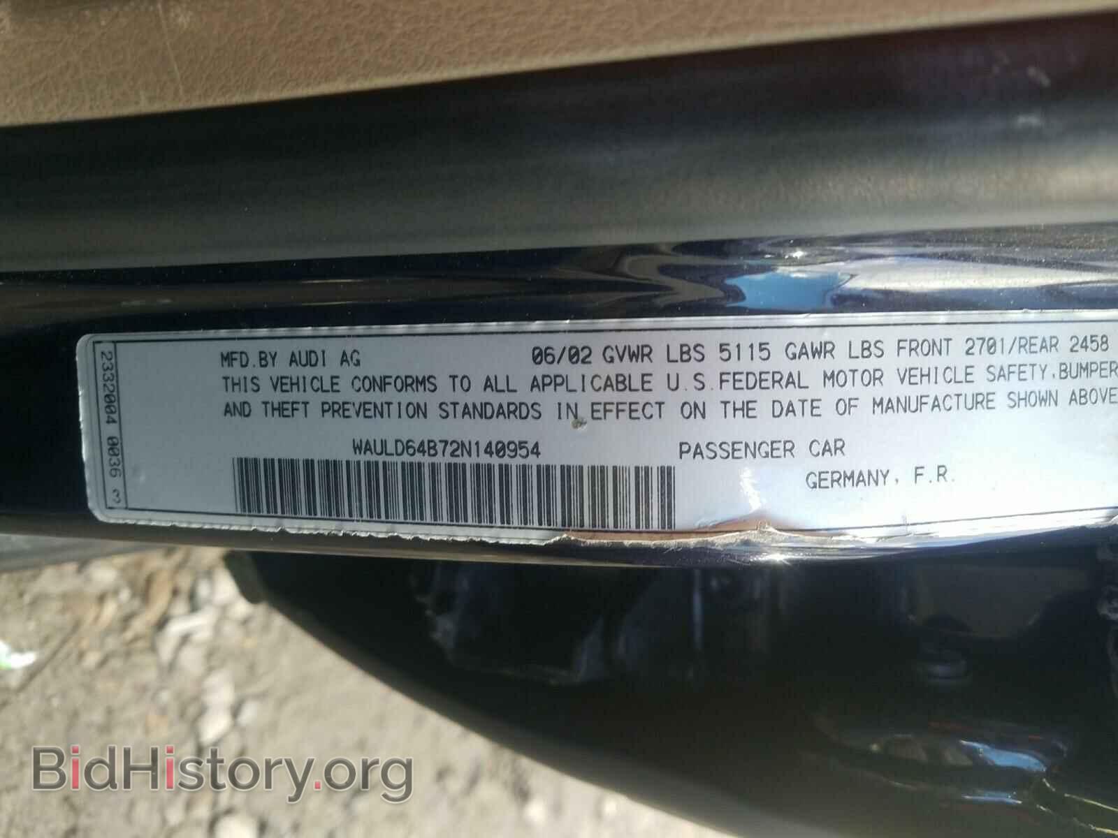 2002 AUDI A6 - VIN: WAULD64B72N140954 - Фото 10
