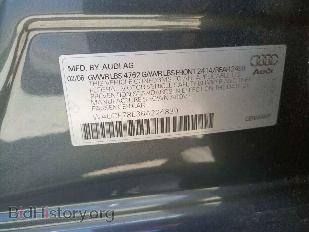 2006 AUDI A4 - VIN: WAUDF78E36A224839 - Фото 10