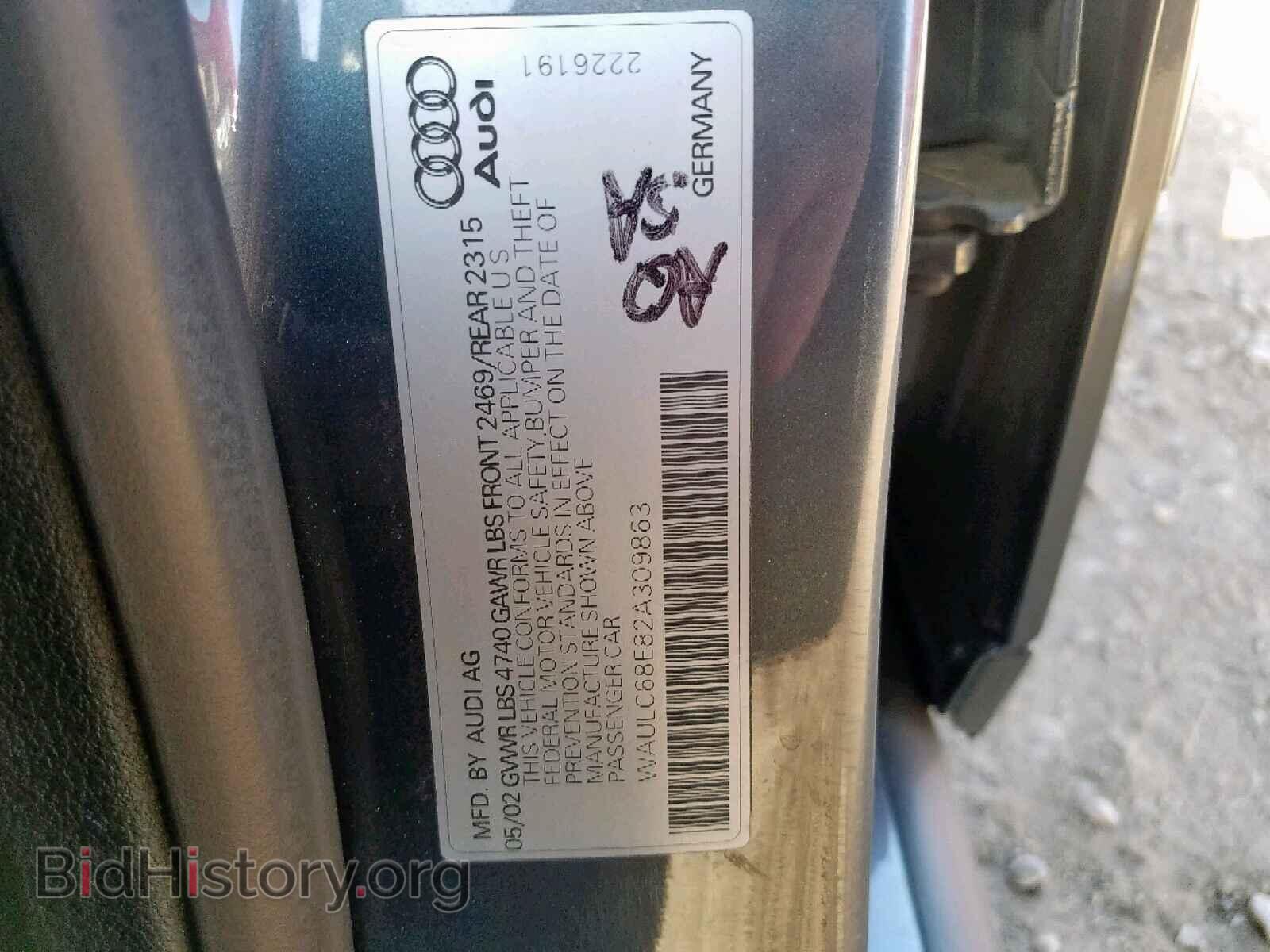 2002 AUDI A4 - VIN: WAULC68E82A309863 - Фото 10